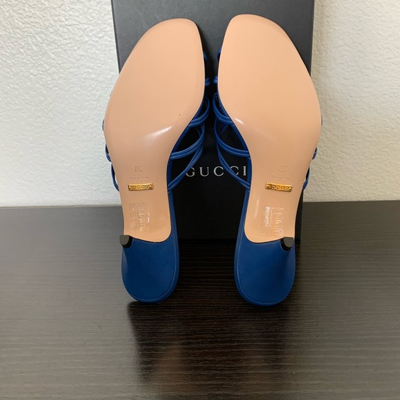 WOMEN'S GUCCI GG KRYSTAL LOGO STRAPPY HEELS/SANDALS SIZE 37 GUCCI / 7US $920 - Picture 10 of 10